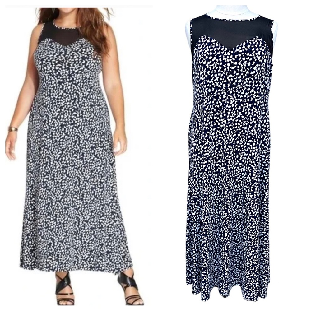 VINCE CAMUTO maxi dress long sweetheart black mesh polka dot print plus size 2X